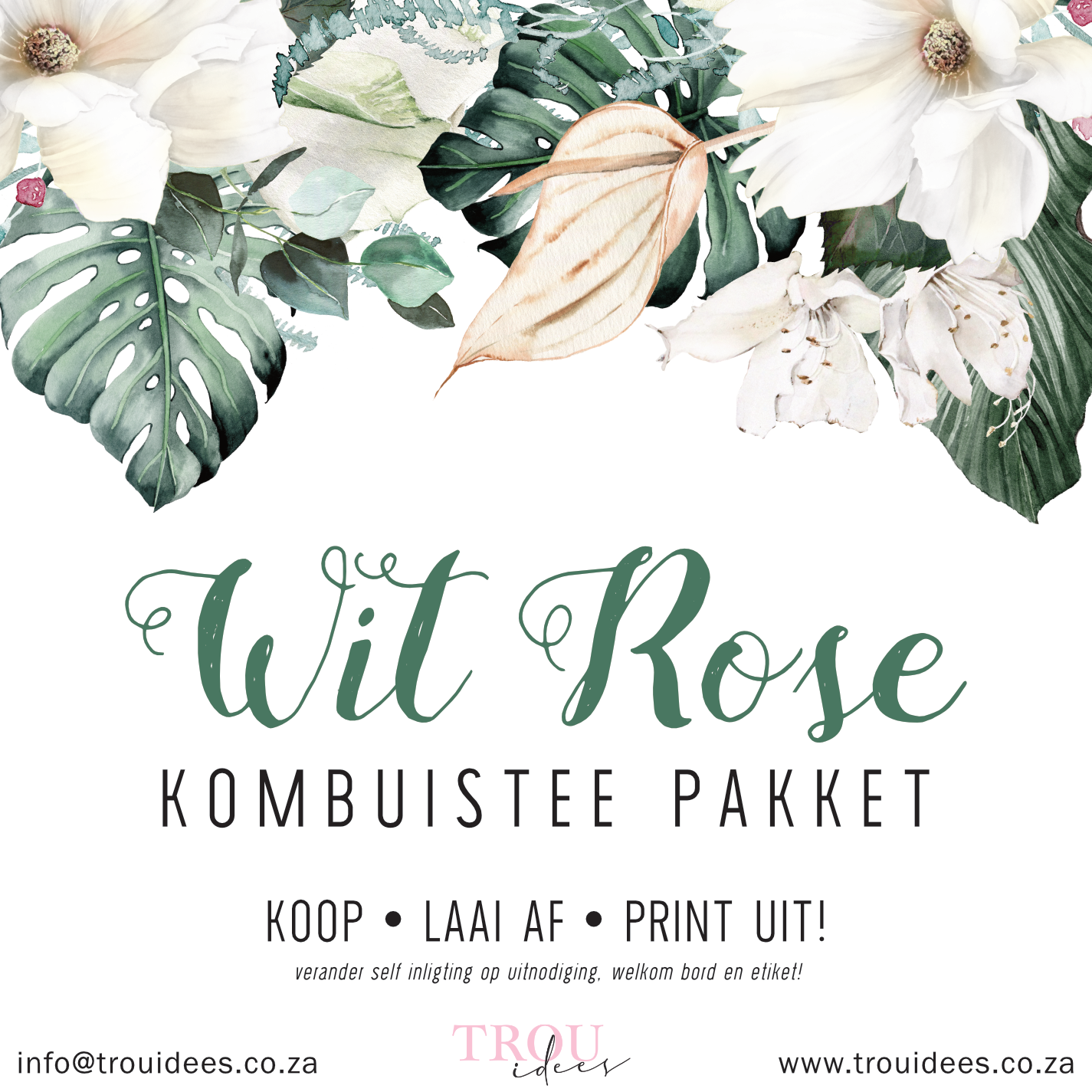 White Roses Bridal Shower Stationery